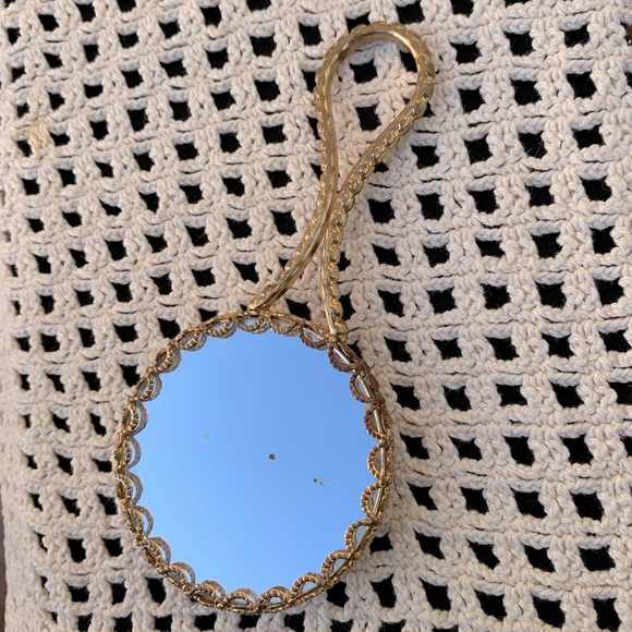 Vintage Mini Hand Held Porcelain Gold Tone Mirror by Limoges - Picture 2 of 6